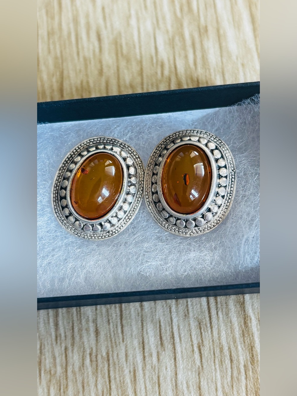 Sterling Silver Amber Oval Stud Earrings